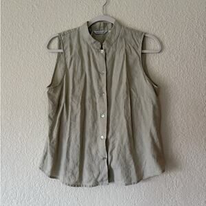 Women’s 100% Irish Linen Light Sage Green Tank Top Size L Mother Of Pearl Button